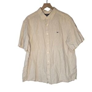 Vineyard Vines Classic Fit Whale Shirt Mens‎ XXL Beige Linen Blend Button Down